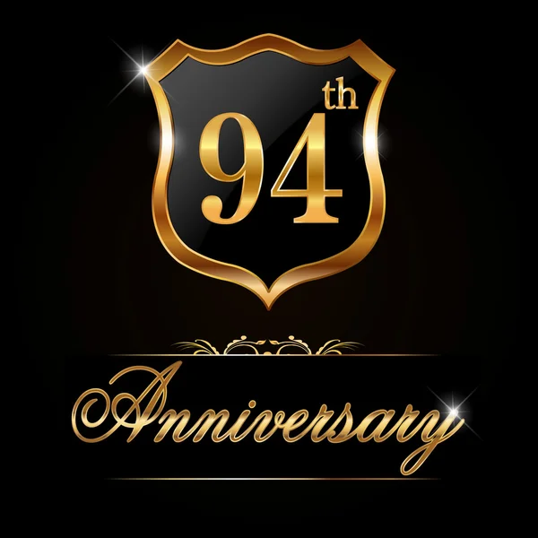 94 años aniversario etiqueta de oro — Vector de stock