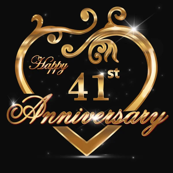 41 aniversario corazón de oro — Vector de stock