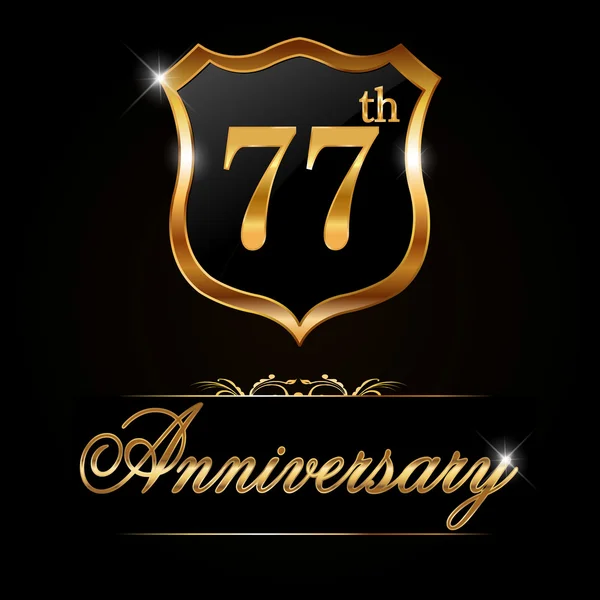 77 year anniversary golden label — Stock Vector