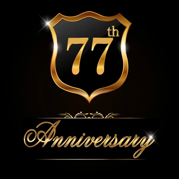 77 años aniversario etiqueta de oro — Vector de stock