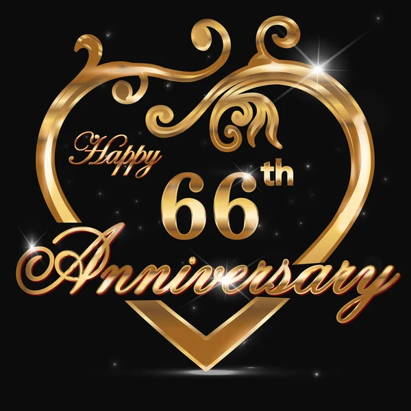 66 aniversario corazón de oro — Vector de stock