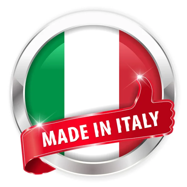 Зроблено в Італії Срібний знак пальцями вгору кнопки — стоковий вектор