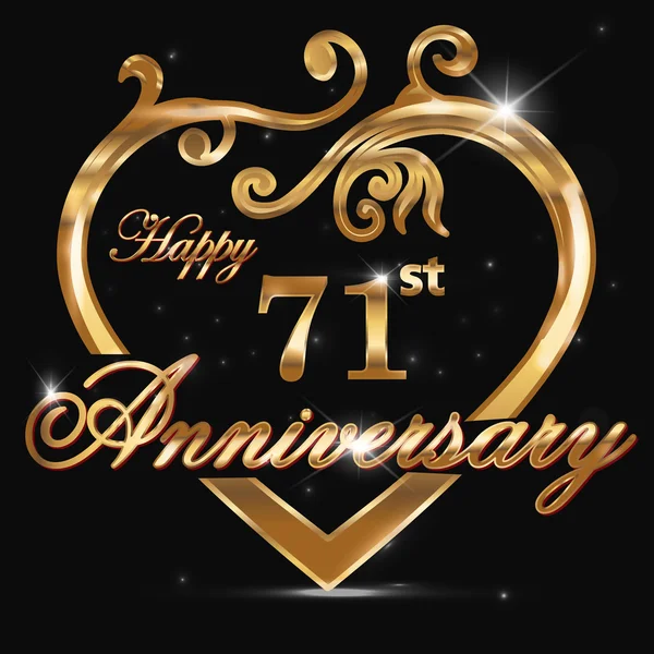 71 year anniversary golden heart — Stock Vector