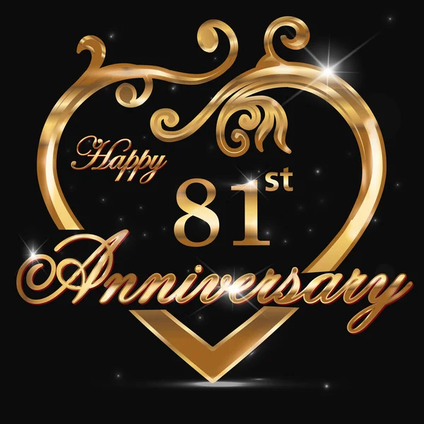 81 year anniversary golden heart — Stock Vector
