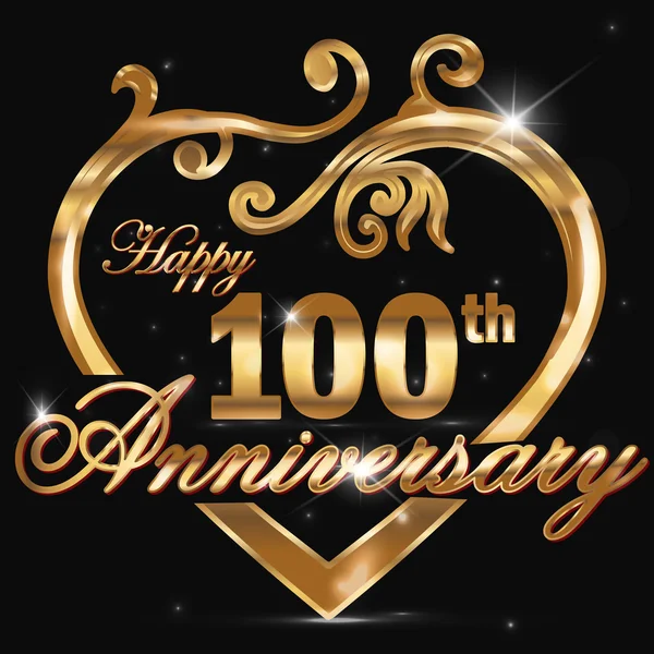 100 year anniversary golden heart — Stock Vector