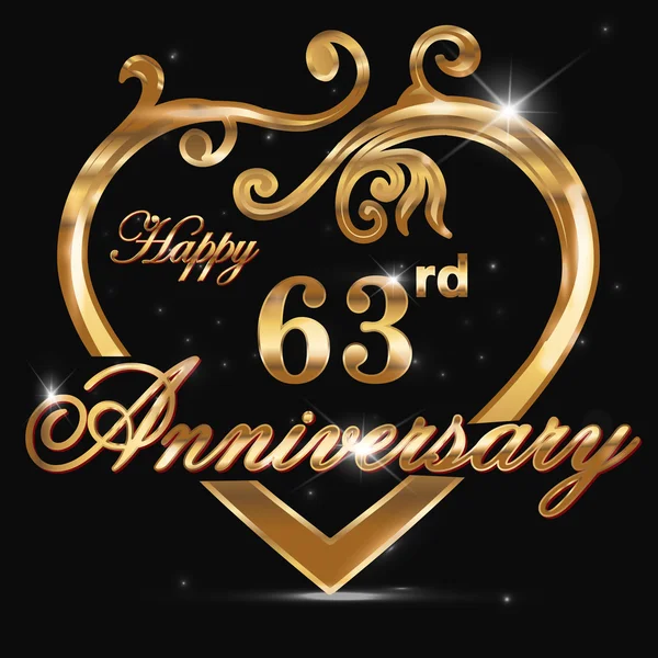 63 year anniversary golden heart — Stock Vector