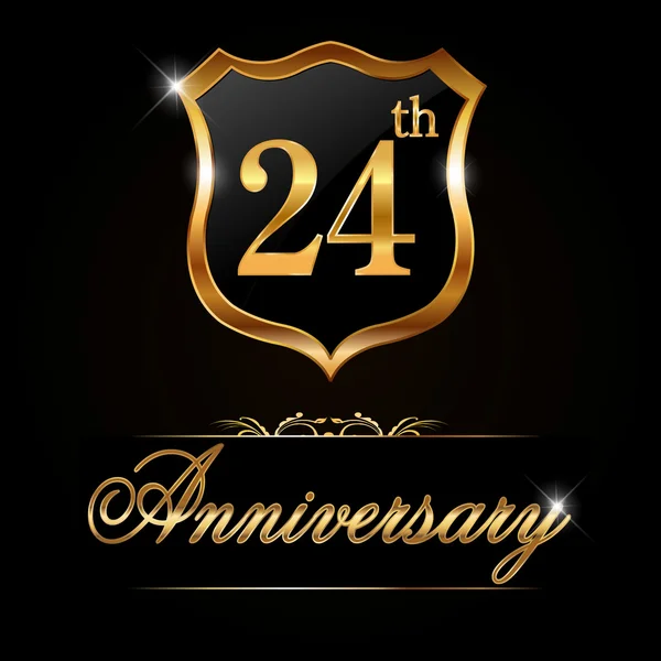 24 anos de etiqueta de ouro aniversário — Vetor de Stock