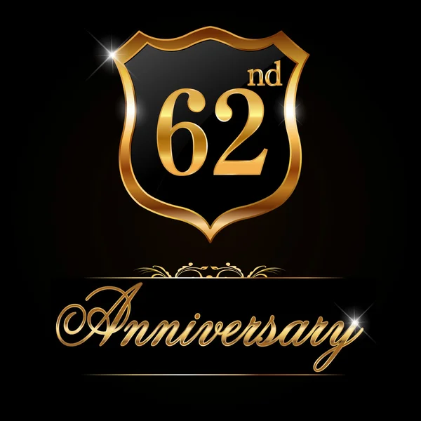 62 year anniversary golden label — Stock Vector