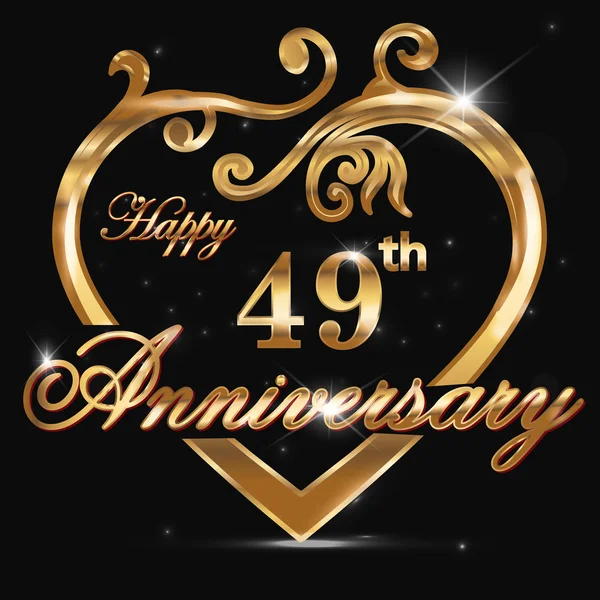 49 year anniversary golden heart — Stock Vector