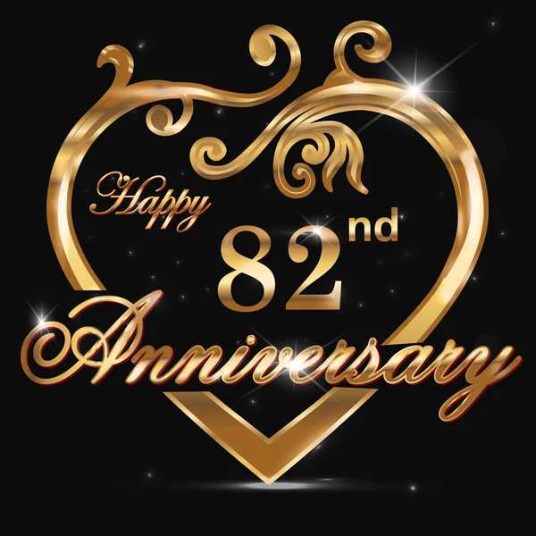 82 year anniversary golden heart — Stock Vector