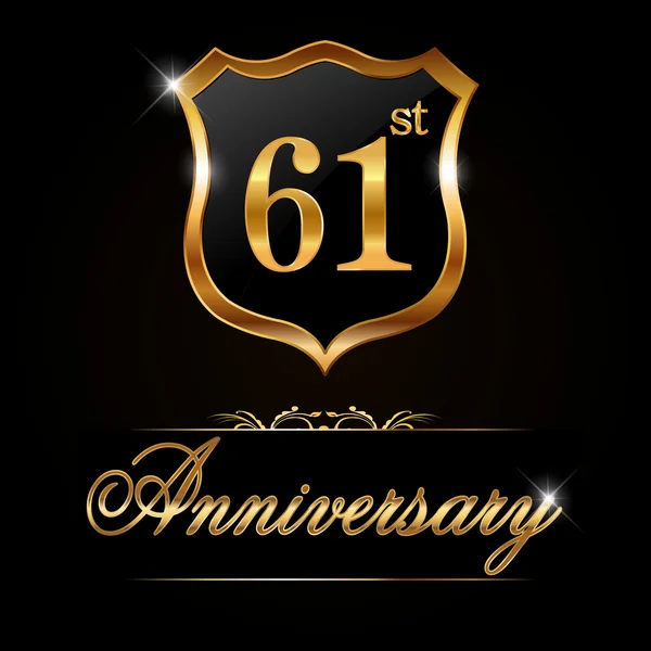 61 year anniversary golden label — Stock Vector