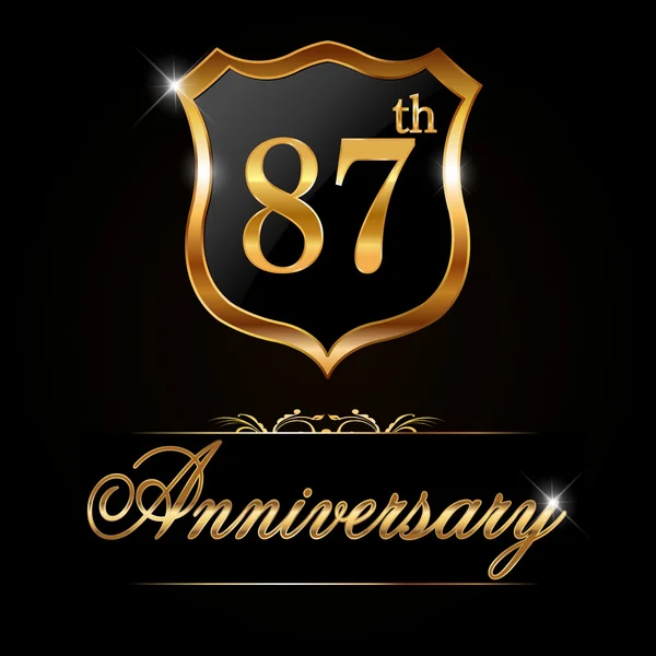 87 year anniversary golden label — Stock Vector