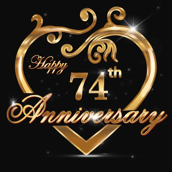 74 année anniversaire coeur d'or — Image vectorielle