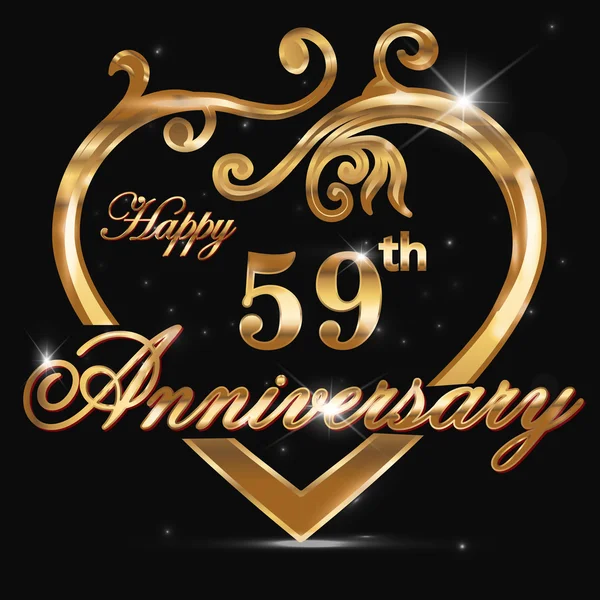 59 anos de aniversário coração dourado —  Vetores de Stock