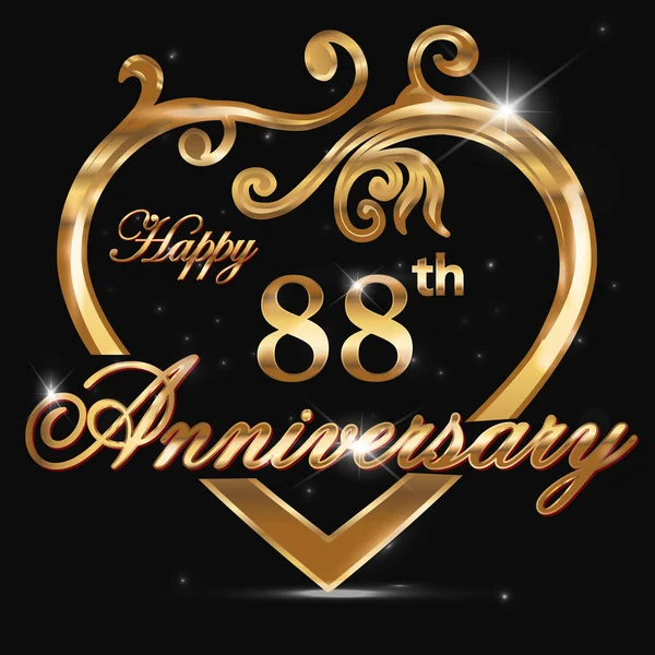 88 year anniversary golden heart — Stock Vector