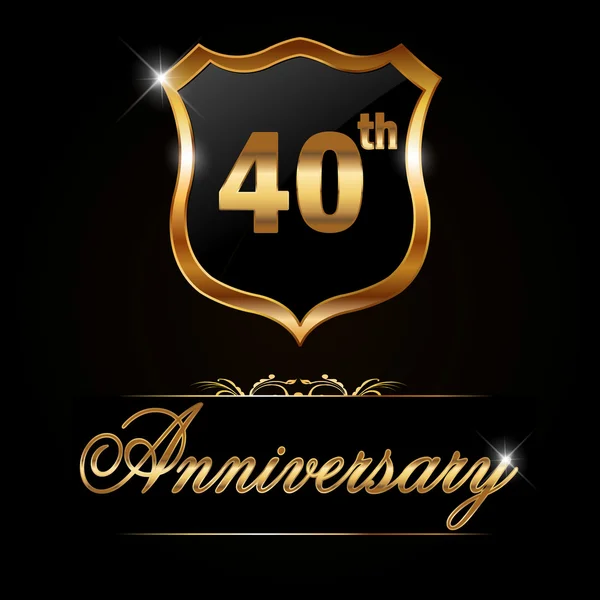 40 años aniversario etiqueta de oro — Vector de stock