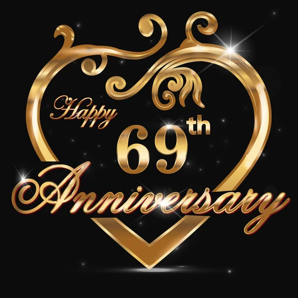 69 année anniversaire coeur d'or — Image vectorielle