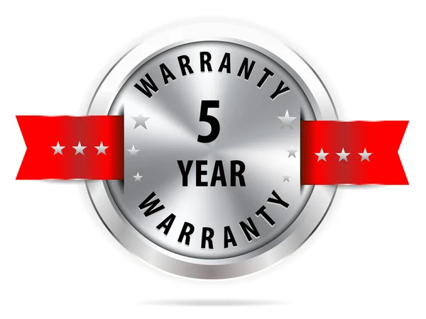 Silver 5 year warranty button seal graphic — Stock Vector