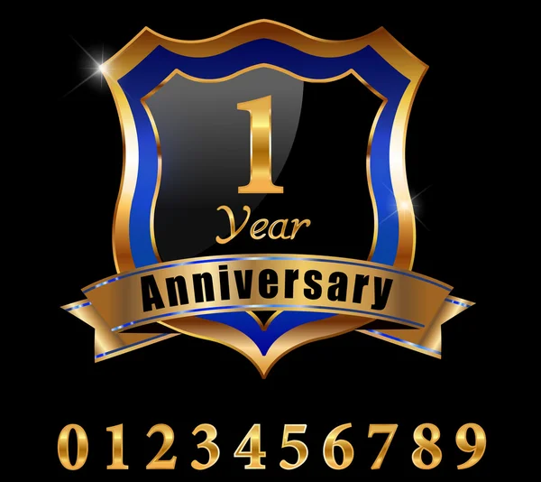 1 year anniversary golden label — Stock Vector