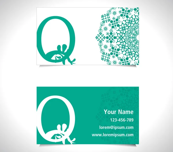 Business card with alphabet letter Q — Stock Vector