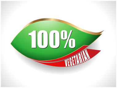 Label or Badge With 100 percent vegetarian text on green leaf design- vector eps10