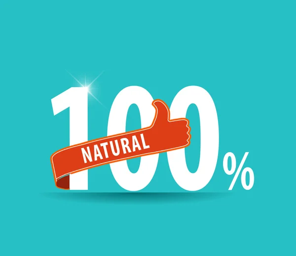 100% natural food design over vibrant background with thumbs up sign - vector eps10 — Stock Vector
