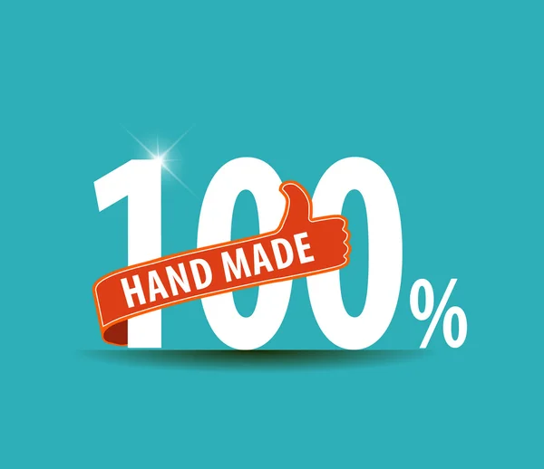 100% Hand Made typography design with thumbs up sign - vector eps10 — Stock Vector