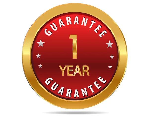 1 year guarantee golden red button, badge,sign — Stock Vector