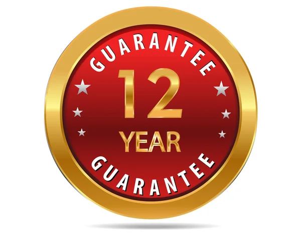 12 year guarantee golden red button, badge,sign — Stock Vector