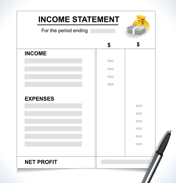 Income Statement, Tax return concept with pen and money icons- vector eps10 — Stock Vector