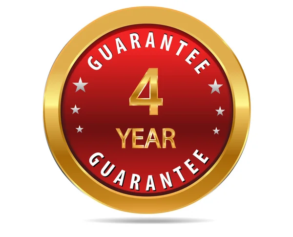 4 year guarantee golden red button, badge,sign — ストックベクタ