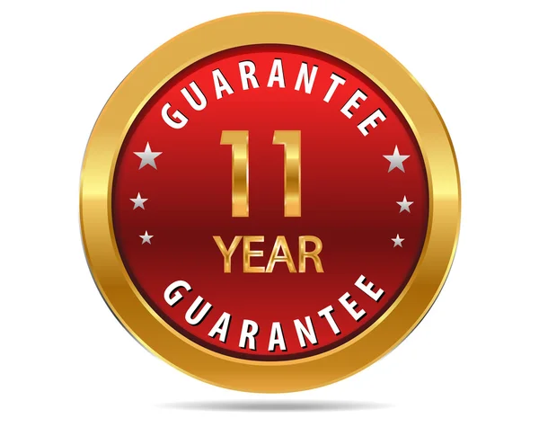 11 year guarantee golden red button, badge,sign — 스톡 벡터