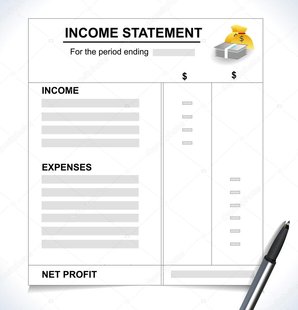 Income Statement, Tax return concept with pen and money icons- vector eps10