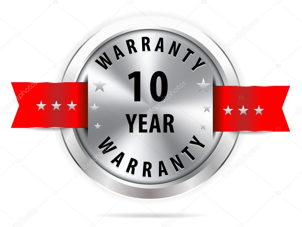 silver 10 year warranty button seal graphic with red ribbons