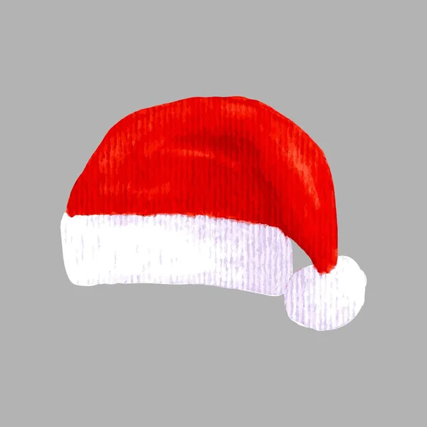 Kırmızı suluboya Noel Baba vektör şapkası. Yeni yıl çizimleri ve beyaz arka planda izole edilmiş noeller. 2021 — Stok Vektör