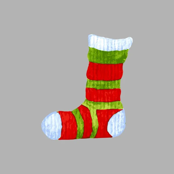 Suluboya Vektörü Çok Renkli Çizgili Çorap Içinde Noel Çorabının Izini — Stok Vektör
