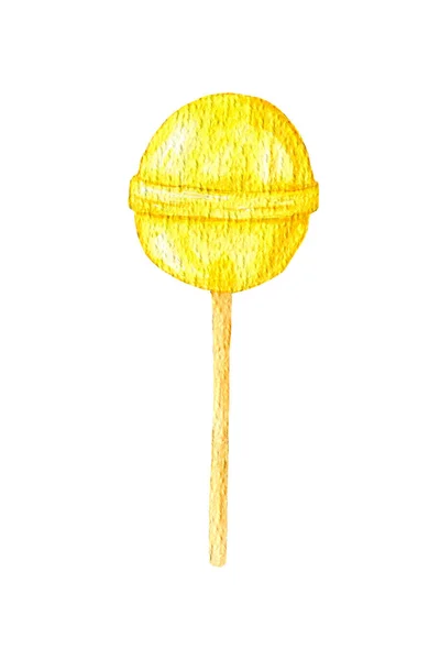 Pirulito Aquarela Doce Amarelo Desenho Mão Ilustração Doçura Isolada Sobre — Fotografia de Stock