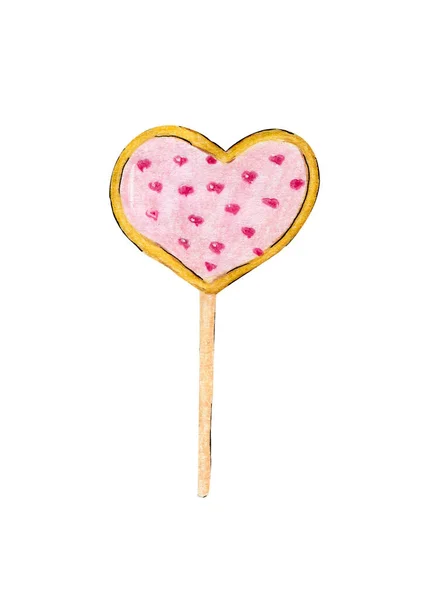 Biscoitos Forma Coração Pau Esmalte Rosa Com Uma Pitada Açúcar — Fotografia de Stock