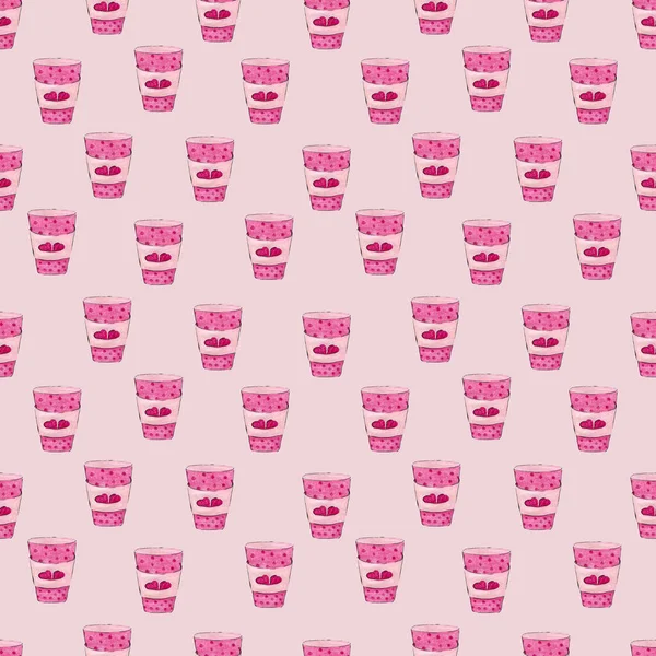 Mjukt rosa mönster med kaffeglasögon med hjärtan för alla hjärtans dag. Design för förpackningar, papperspåsar, scrapbooking, presentinslagning. — Stockfoto