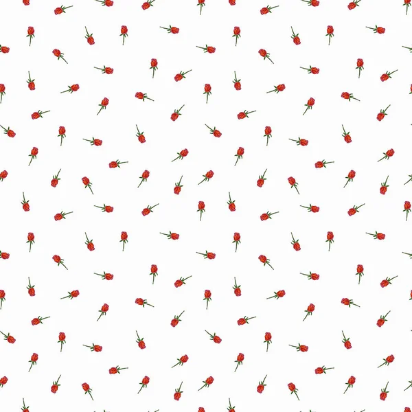 Pattern Small Flowers Roses White Background Red Rose Design Textiles — Stock Photo, Image