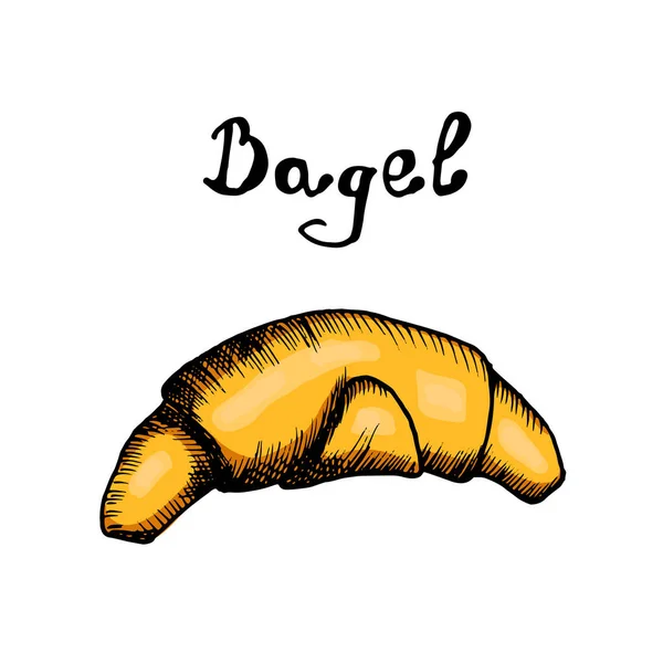 Croissant Vectoriel Cuit Four Couleur Dans Style Doodle Dessiné Main — Image vectorielle