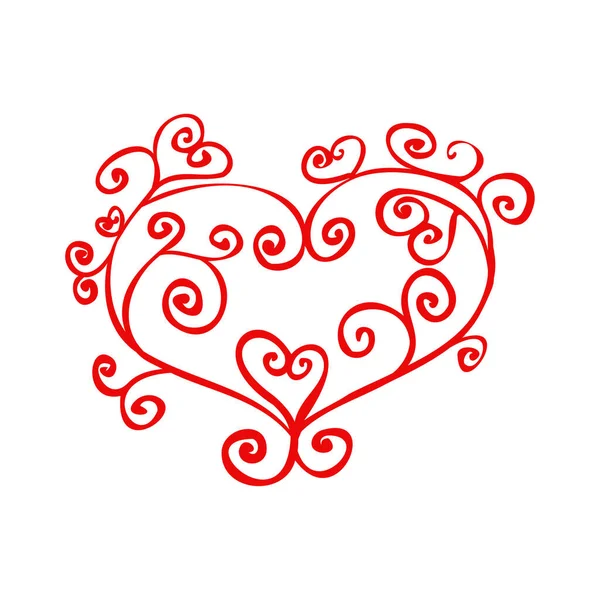 Karalama tarzında kıvrımları olan vektör açılımı kırmızı kalp. Sevgililer Günü ve düğün tasarımı Simge, el ilanı, bayrak, davetiye.