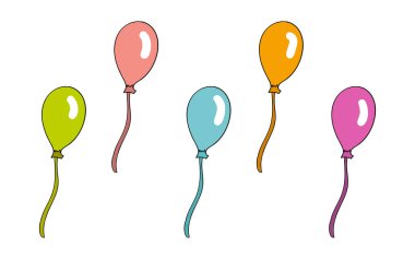 Vektör Doodle Stili Çok Renkli Balonlar. Kartpostallar, Web Afişleri, Doğum Günleri, Selamlar ve Davetler için Tasarım.