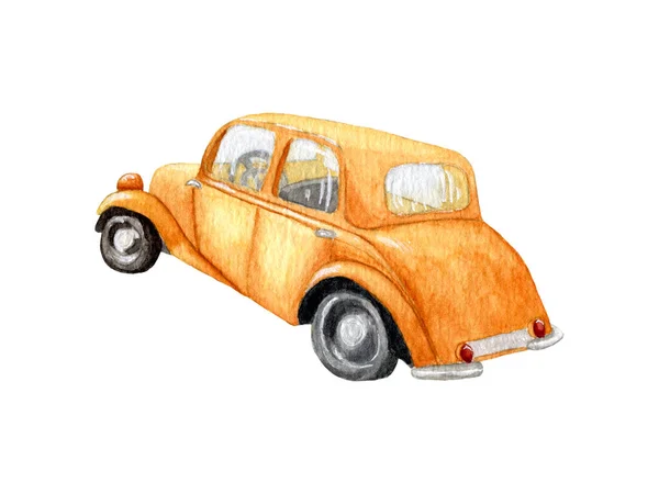 Orange Watercolor Retro Car Orange Fancy Car Car Design Boys — Stock Photo, Image