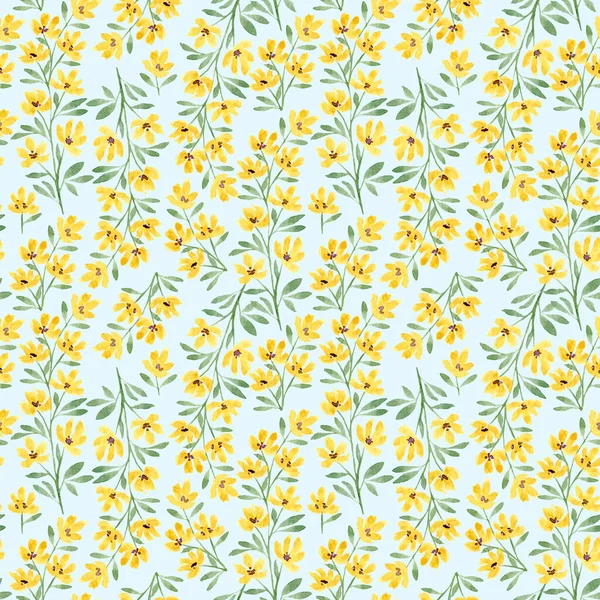 Akvarell bakgrund med gula blommor. Akvarell mönster med grenar av vilda blommor. Abstrakt blommönster. Design för textilier, pappersvaror. — Stockfoto