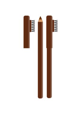 Kaş kalemi, kepli ve fırçalı. Kapalı ve açık kahverengi kaş kalemi. Kadınlar ve kızlar için dekoratif kozmetik. Klip sanatı.