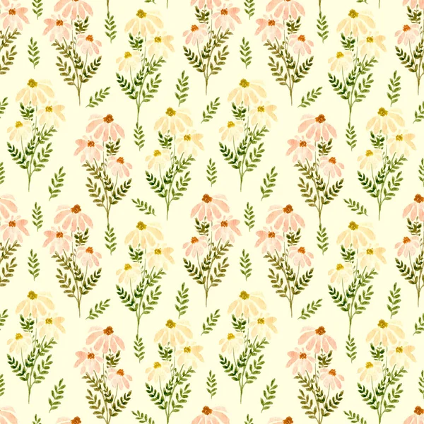 Akvarell bakgrund med gula prÀstkragar blommor. Akvarell mönster med vilda blommor. Abstrakt blommönster. Design för textilier, pappersvaror. — Stockfoto