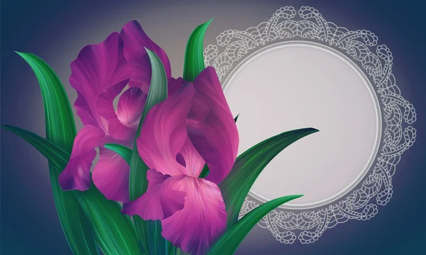 Iris Flowers with lacy frame — Stock Photo, Image