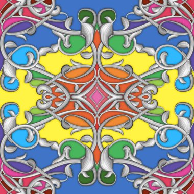 Şık gümüş desen komik gökkuşağı renk ve çiçek öğeleri.