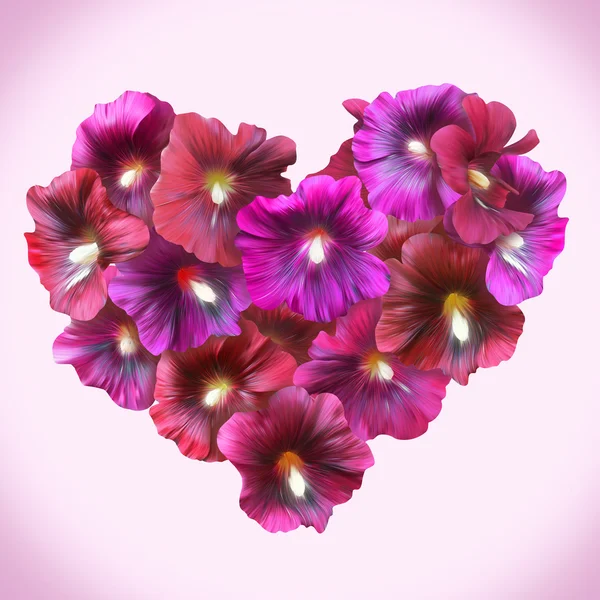 Ebegümeci Sevgililer günü için çiçek kalp. Aşk sembolü — Stok fotoğraf